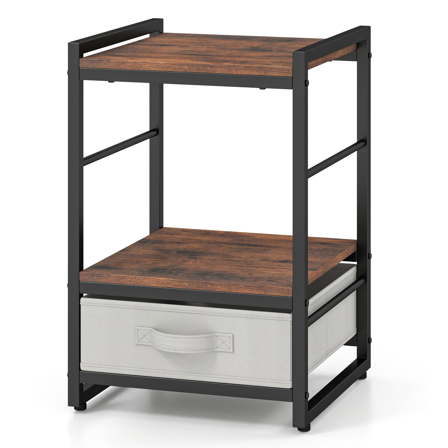 Industrial Nightstand With Open Shelf, Fabric Drawer, Rustic Brown Nightstands Rustic Brown at Gallery Canada