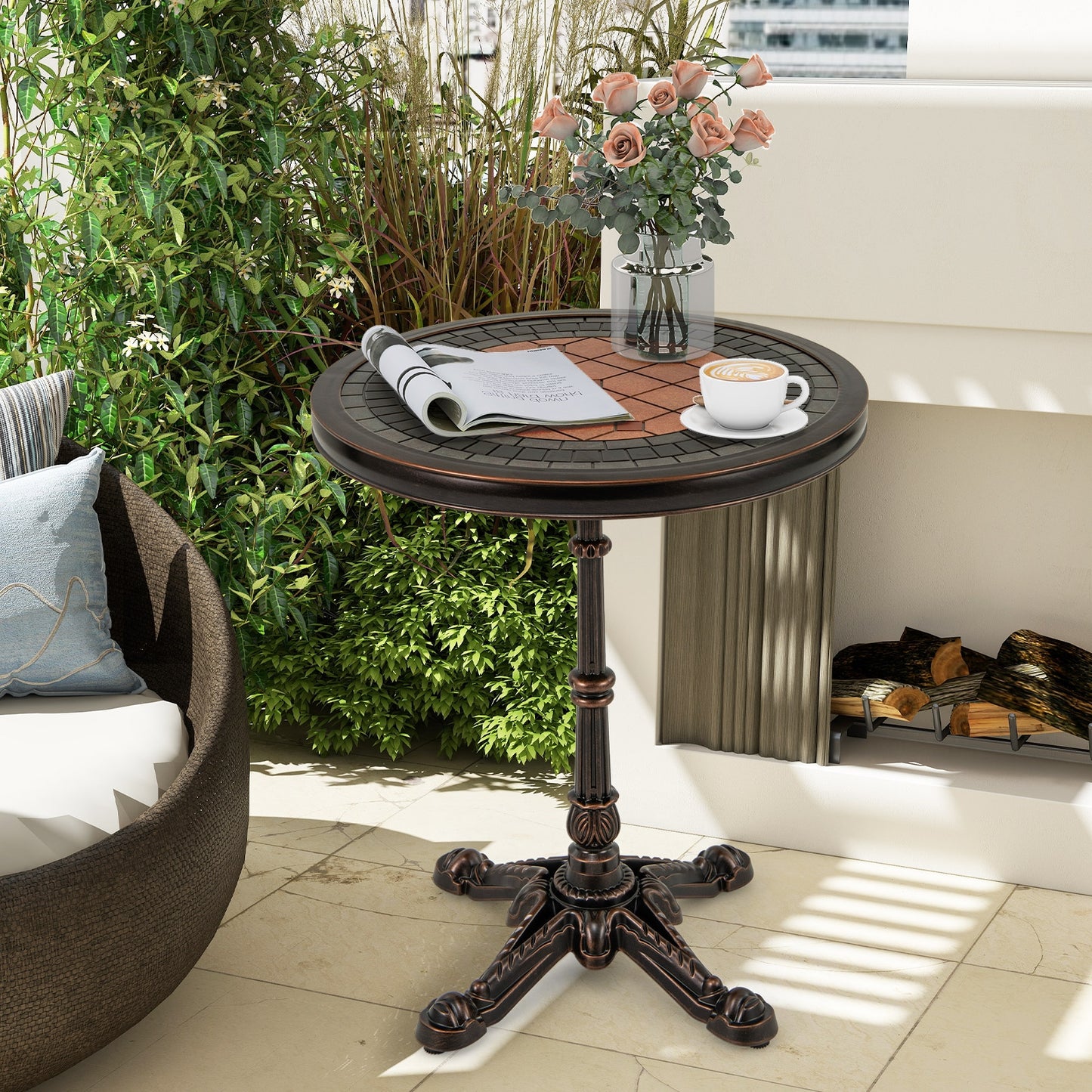 24" Round Patio Dining Table Weather-resistant Cast Aluminum Table, Bronze Patio Dining Tables at Gallery Canada