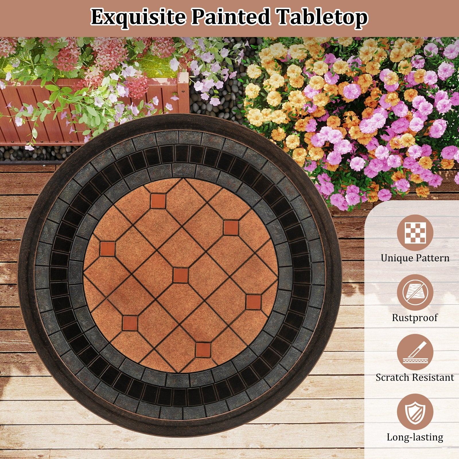 24" Round Patio Dining Table Weather-resistant Cast Aluminum Table, Bronze Patio Dining Tables at Gallery Canada