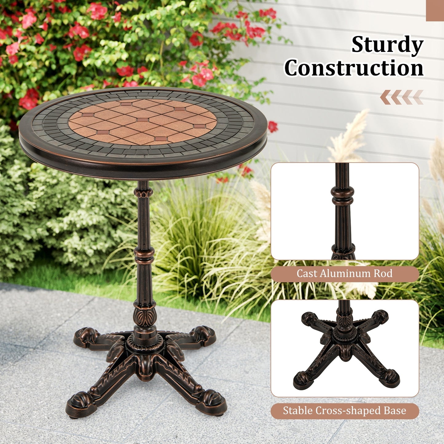 24" Round Patio Dining Table Weather-resistant Cast Aluminum Table, Bronze Patio Dining Tables at Gallery Canada