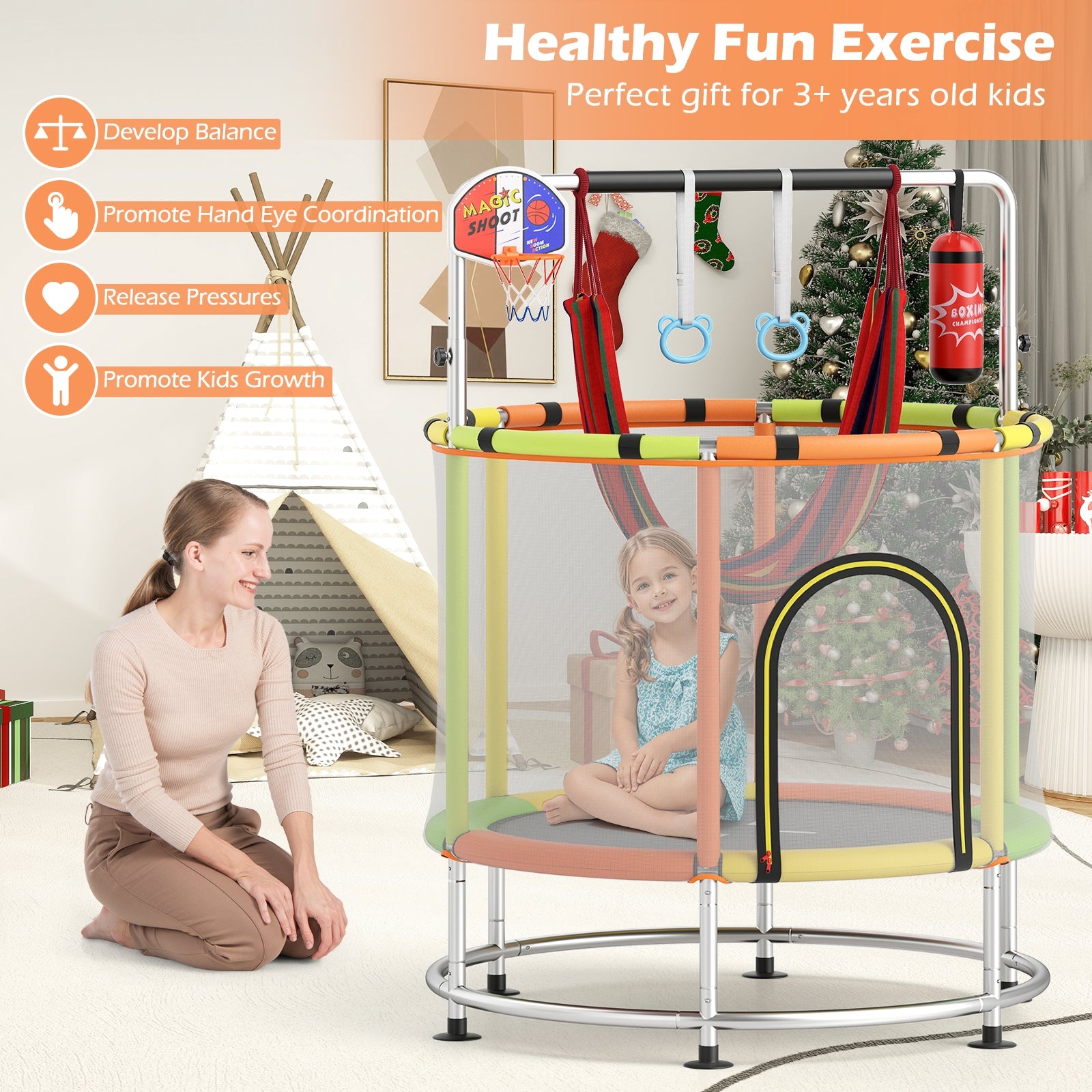 55" Kids Trampoline Gift for for 3-6 Years Old Boys and Girls, Green Trampolines at Gallery Canada