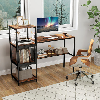 Computer Desk with Bookshelf Home Office Desk with Storage Cabinet and Shelves, Rustic Brown Computer Desks at Gallery Canada