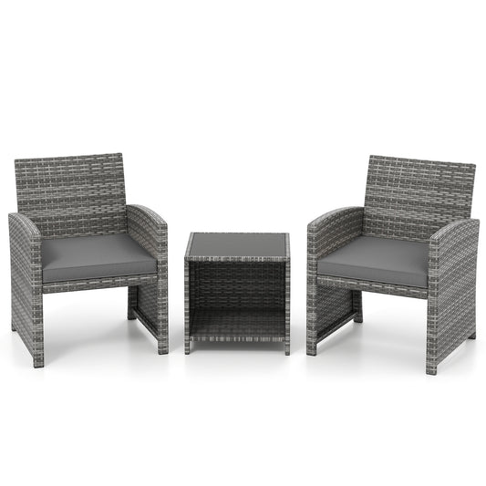 3 Pieces Patio Furniture Set with Tempered Glass Coffee Table and Soft Seat Cushions, Gray Patio Conversation Sets Gray at Gallery Canada
