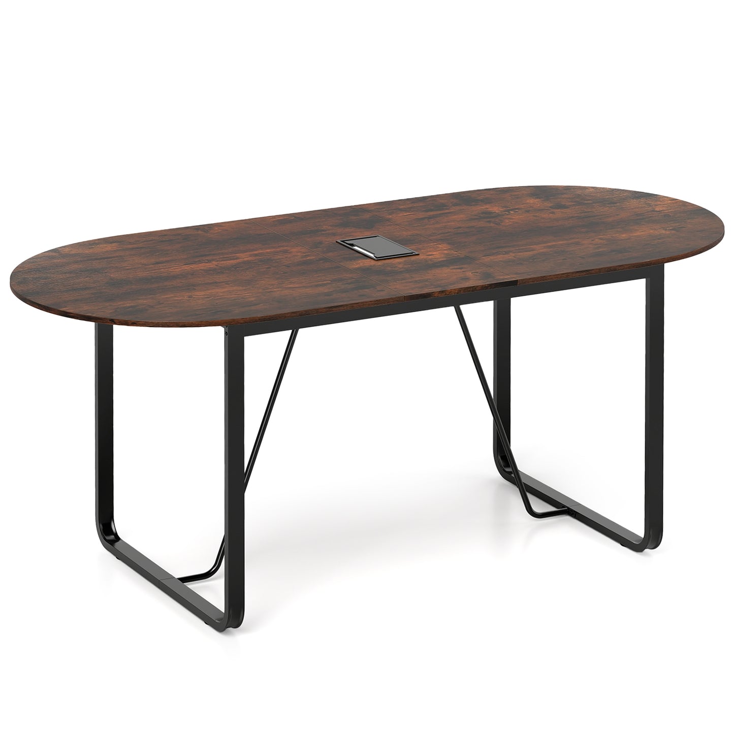 71 Inches Oval Executive Office Table, Cable Management Hole, Rustic Brown Standing Desks at Gallery Canada