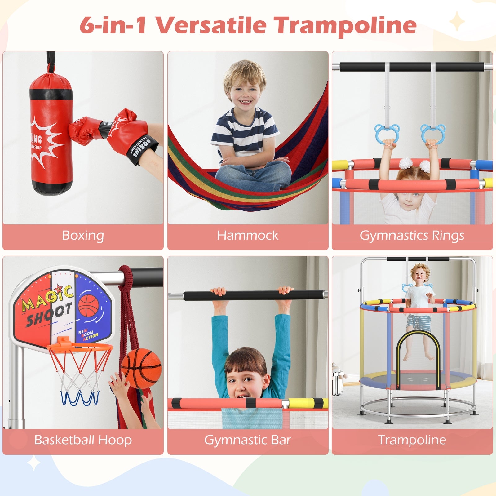 55" Kids Trampoline Gift for for 3-6 Years Old Boys and Girls, Red Trampolines at Gallery Canada