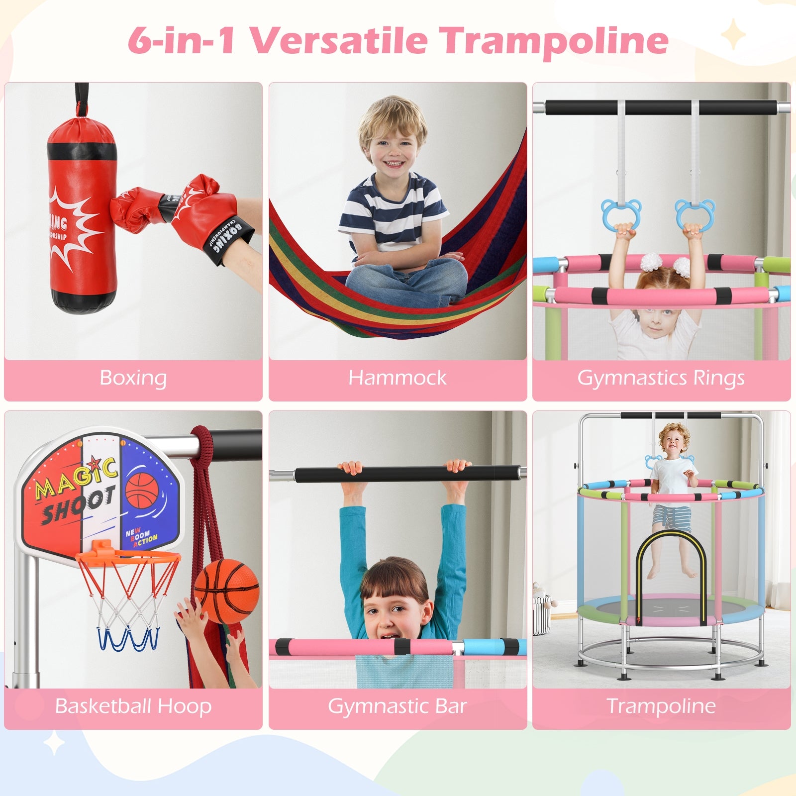 55" Kids Trampoline Gift for for 3-6 Years Old Boys and Girls, Pink Trampolines at Gallery Canada