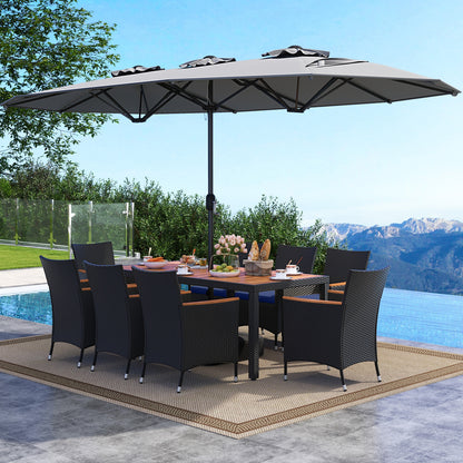 10 Piece Outdoor Patio Dining Set, 15 Feet Double-Sided Umbrella, Gray Patio Dining Sets at Gallery Canada