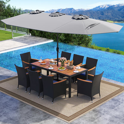 10 Piece Outdoor Patio Dining Set, 15 Feet Double-Sided Umbrella, Gray Patio Dining Sets at Gallery Canada
