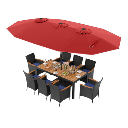 10 Piece Outdoor Patio Dining Set, 15 Feet Double-Sided Umbrella, Red Patio Dining Sets at Gallery Canada