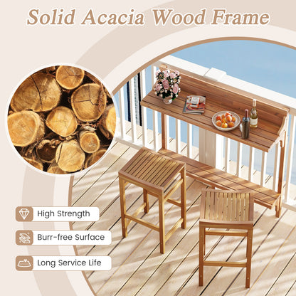 3 Pieces Patio Acacia Wood Bar Table Set with Footrest Curved Wood Seat, Natural Patio Bar Furniture at Gallery Canada