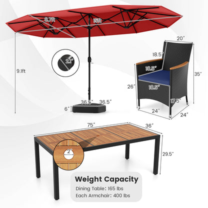 10 Piece Outdoor Patio Dining Set, 15 Feet Double-Sided Umbrella, Red Patio Dining Sets at Gallery Canada