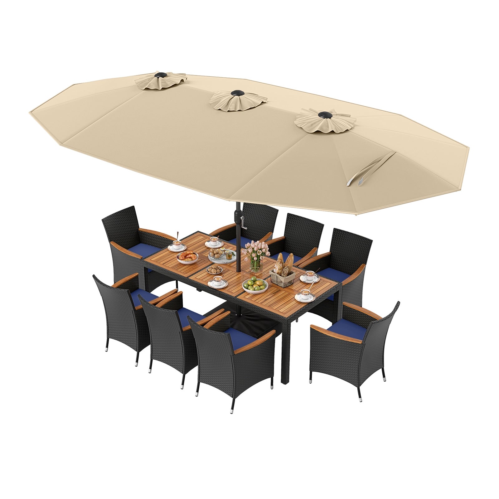10 Piece Outdoor Patio Dining Set, 15 Ft Double-Sided Umbrella, Beige Patio Dining Sets at Gallery Canada