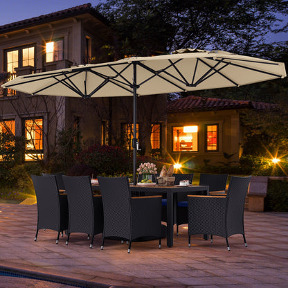 10 Piece Outdoor Patio Dining Set, 15 Ft Double-Sided Umbrella, Beige Patio Dining Sets at Gallery Canada