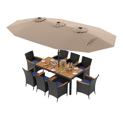 10 Piece Outdoor Patio Dining Set, 15 Feet Double-Sided Umbrella, Brown Patio Dining Sets at Gallery Canada