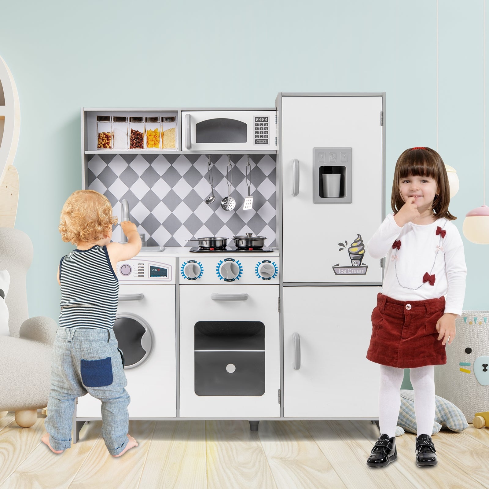 Pretend Play Kitchen for Kids Aged 3+ with Real Sounds and Lights, White Play Kitchen Sets at Gallery Canada
