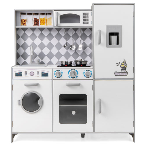Pretend Play Kitchen for Kids Aged 3+ with Real Sounds and Lights, White