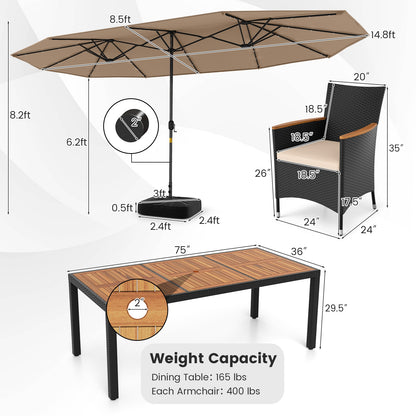 11 Pieces Patio Dining Set with LED Patio Umbrella with Base and Seat Cushions (Beige), Coffee Patio Dining Sets at Gallery Canada
