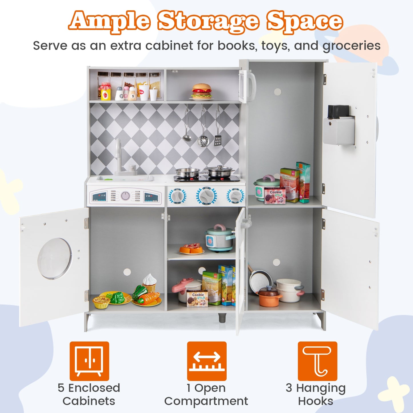 Pretend Play Kitchen for Kids Aged 3+ with Real Sounds and Lights, White Play Kitchen Sets at Gallery Canada