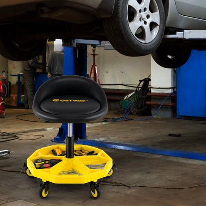 20 Inch-25 Inch Height Adjustable Rolling Garage Stool with Tool Tray Storage, Yellow Garages at Gallery Canada