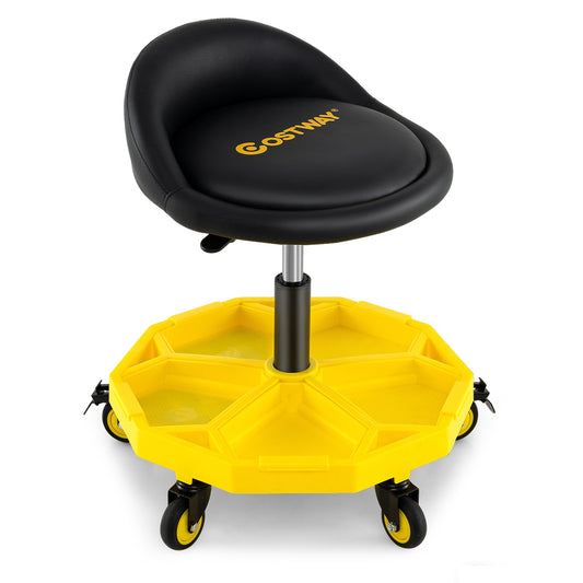 20-25 Inch Adjustable Rolling Garage Stool, Tool Tray Storage, Yellow Garages Yellow at Gallery Canada