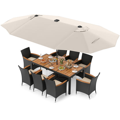 11 Pieces Patio Dining Set with LED Patio Umbrella with Base and Seat Cushions (Beige), Beige Patio Dining Sets Beige at Gallery Canada