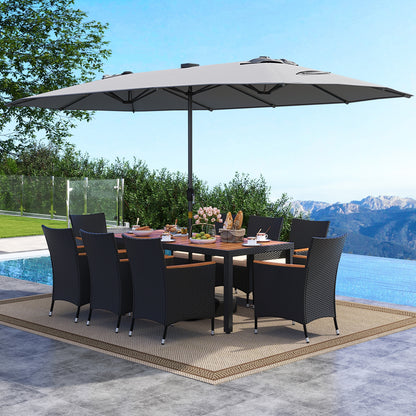 11 Pieces Patio Dining Set with LED Patio Umbrella with Base and Seat Cushions (Beige), Gray Patio Dining Sets at Gallery Canada