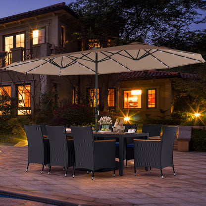 11 Piece Patio Dining Set With LED Umbrella, Coffee, Navy Patio Dining Sets at Gallery Canada