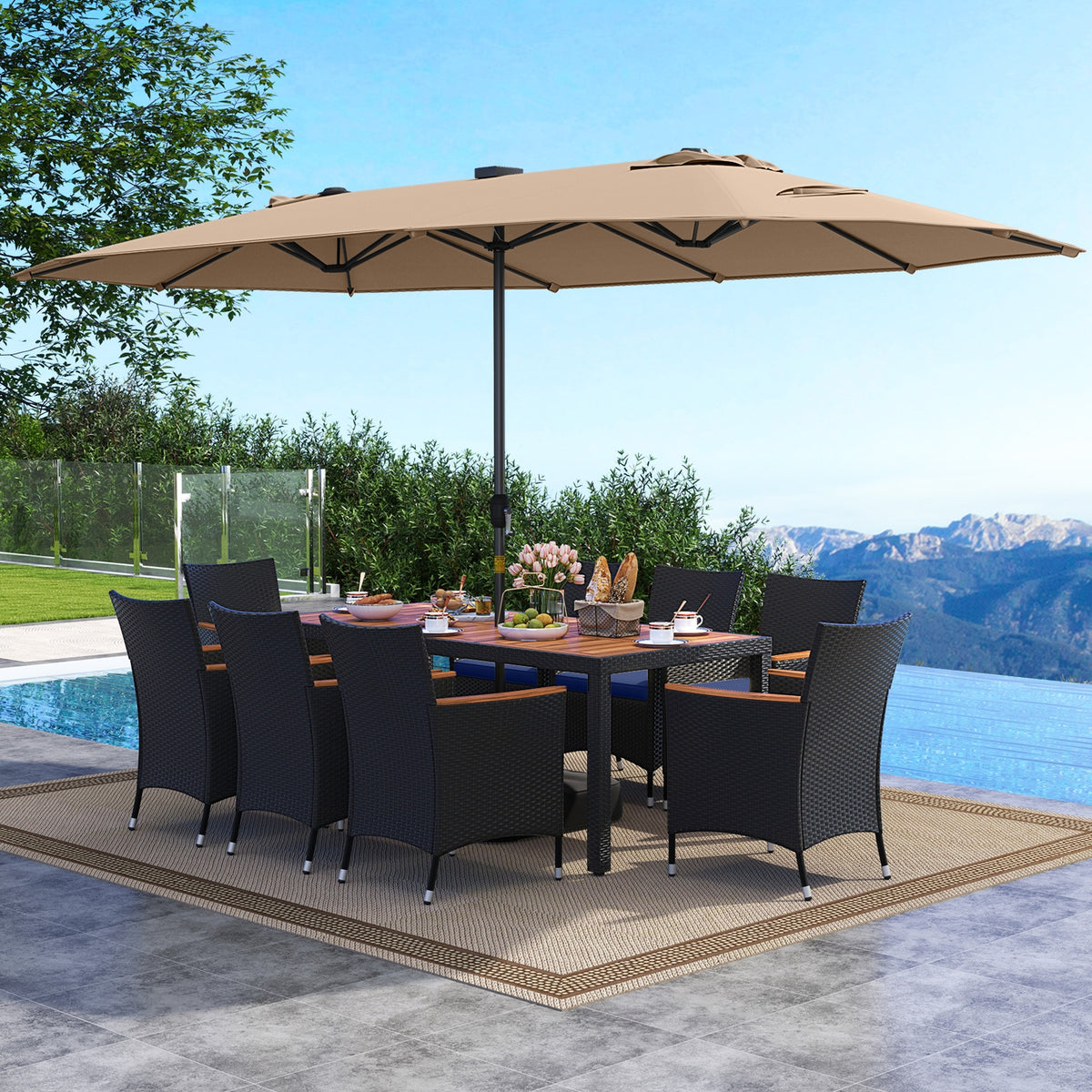 11 Piece Patio Dining Set With LED Umbrella, Coffee, Navy Patio Dining Sets at Gallery Canada