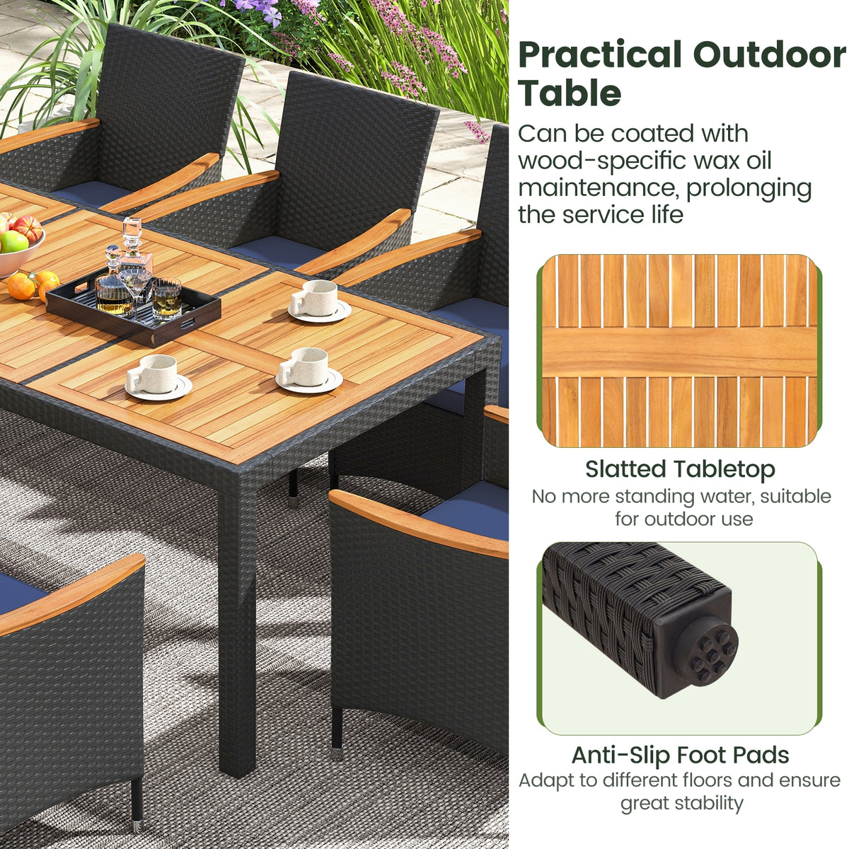 11 Piece Patio Dining Set With LED Umbrella, Coffee, Navy Patio Dining Sets at Gallery Canada
