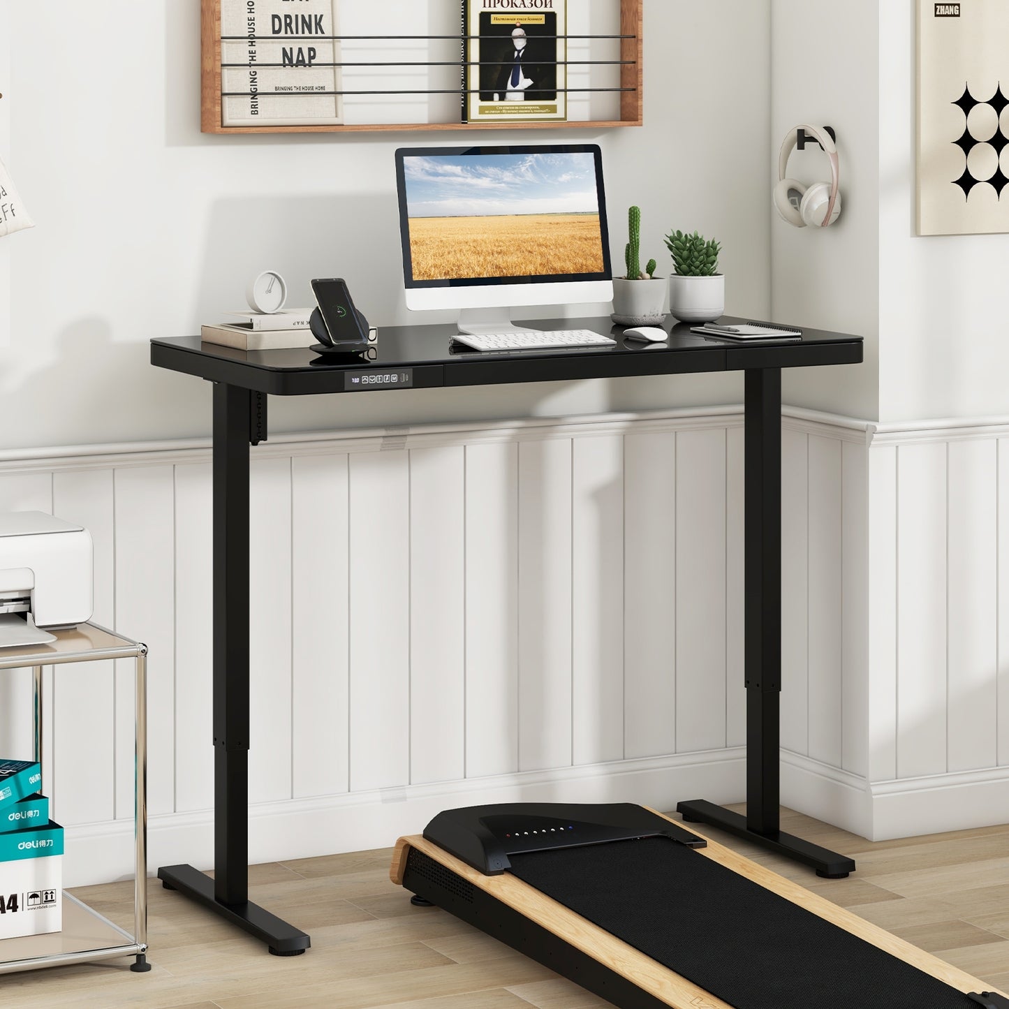 48-Inch Height Adjustable Electric Standing Desk with Drawer, Black Standing Desks at Gallery Canada