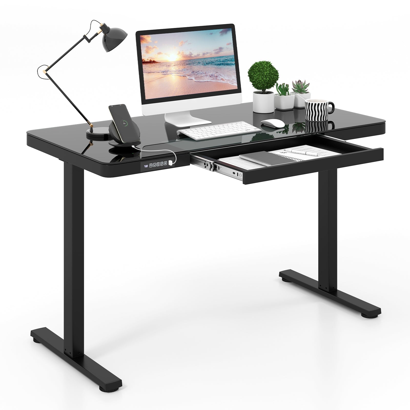48-Inch Height Adjustable Electric Standing Desk with Drawer, Black Standing Desks at Gallery Canada