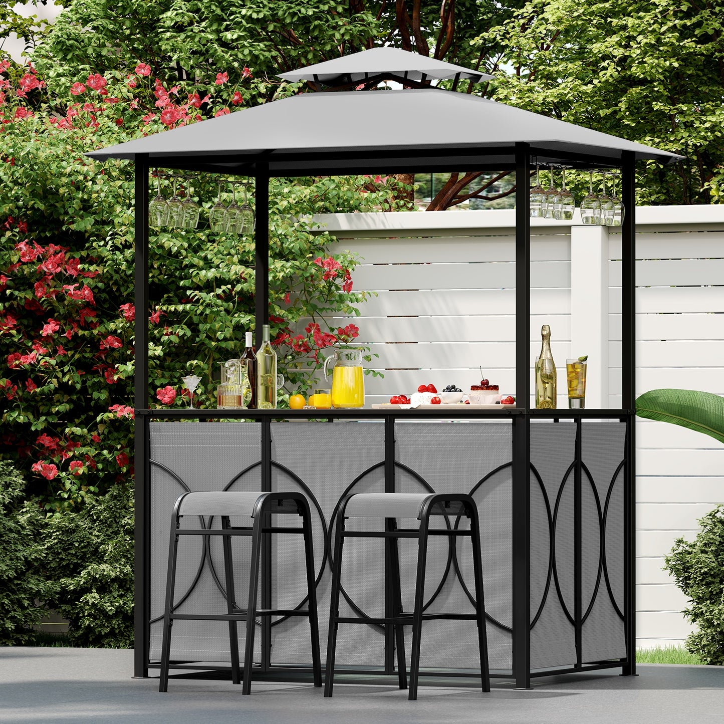 6.5 x 4 x 8 FT Grill Gazebo Set with 2 Bar Stools and Bar Table, Gray Patio Bar Furniture at Gallery Canada