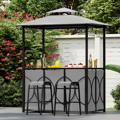 6.5 x 4 x 8 FT Grill Gazebo Set with 2 Bar Stools and Bar Table, Gray Patio Bar Furniture at Gallery Canada