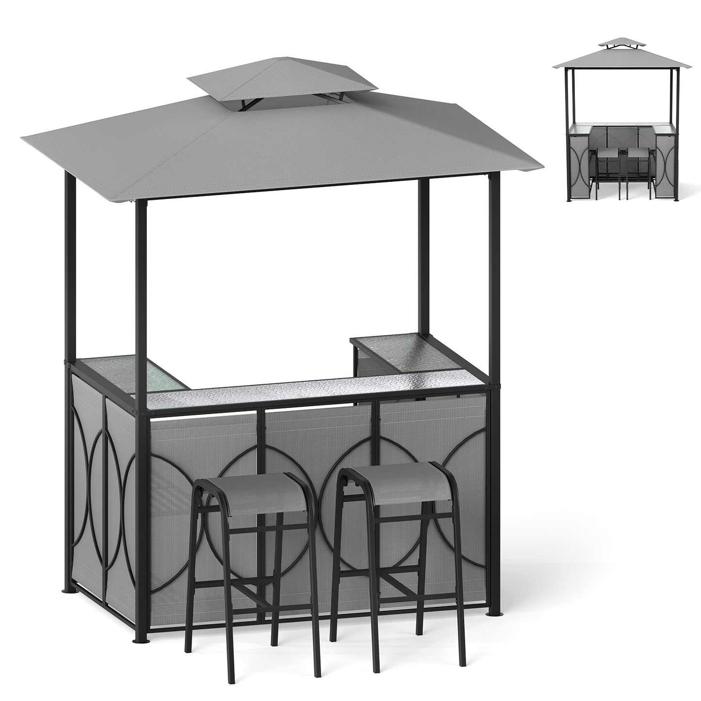 6.5 x 4 x 8 FT Grill Gazebo Set with 2 Bar Stools and Bar Table, Gray Patio Bar Furniture at Gallery Canada