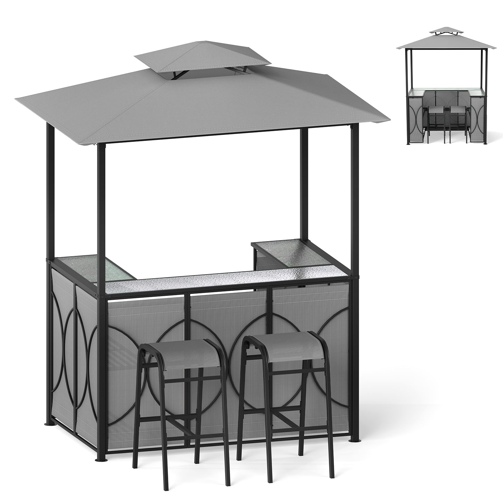 6.5 x 4 x 8 FT Grill Gazebo Set with 2 Bar Stools and Bar Table, Gray Patio Bar Furniture at Gallery Canada