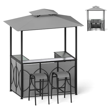 6.5 x 4 x 8 FT Grill Gazebo Set with 2 Bar Stools and Bar Table, Gray Patio Bar Furniture at Gallery Canada