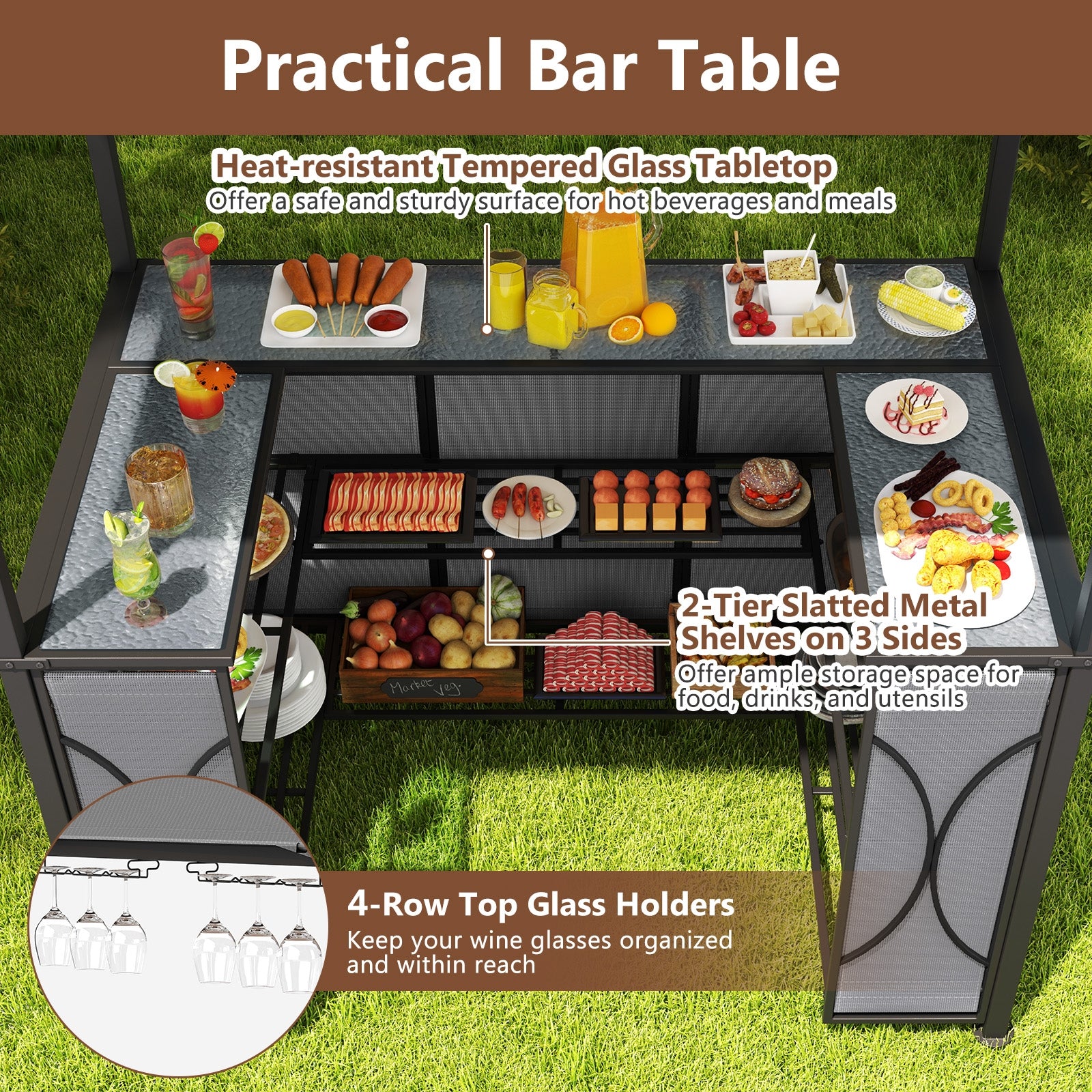 6.5 x 4 x 8 FT Grill Gazebo Set with 2 Bar Stools and Bar Table, Gray Patio Bar Furniture at Gallery Canada