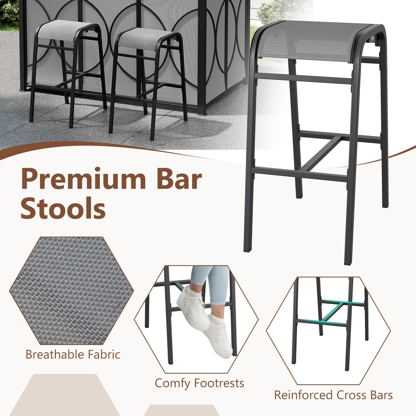 6.5 x 4 x 8 FT Grill Gazebo Set with 2 Bar Stools and Bar Table, Gray Patio Bar Furniture at Gallery Canada