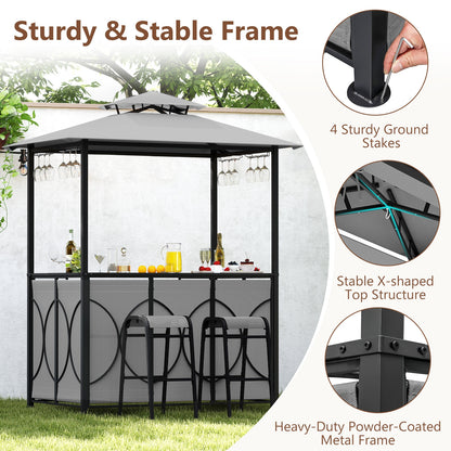 6.5 x 4 x 8 FT Grill Gazebo Set with 2 Bar Stools and Bar Table, Gray Patio Bar Furniture at Gallery Canada