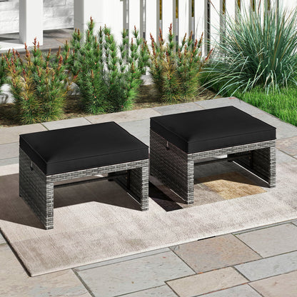 Patio PE Rattan Ottomans, 2 Pieces, Soft Zippered Cushions, Black Outdoor Seating & Patio Chairs at Gallery Canada