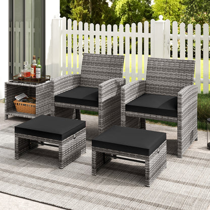 Patio PE Rattan Ottomans, 2 Pieces, Soft Zippered Cushions, Black Outdoor Seating & Patio Chairs at Gallery Canada