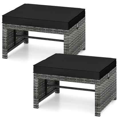 Patio PE Rattan Ottomans, 2 Pieces, Soft Zippered Cushions, Black Outdoor Seating & Patio Chairs Black at Gallery Canada