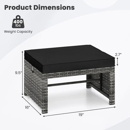 Patio PE Rattan Ottomans, 2 Pieces, Soft Zippered Cushions, Black Outdoor Seating & Patio Chairs at Gallery Canada