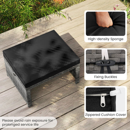 Patio PE Rattan Ottomans, 2 Pieces, Soft Zippered Cushions, Black Outdoor Seating & Patio Chairs at Gallery Canada