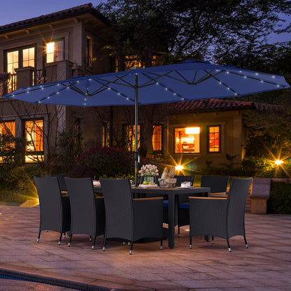 11 Piece Patio Dining Set, LED Umbrella With Base, Seat Cushions, Navy Patio Dining Sets at Gallery Canada