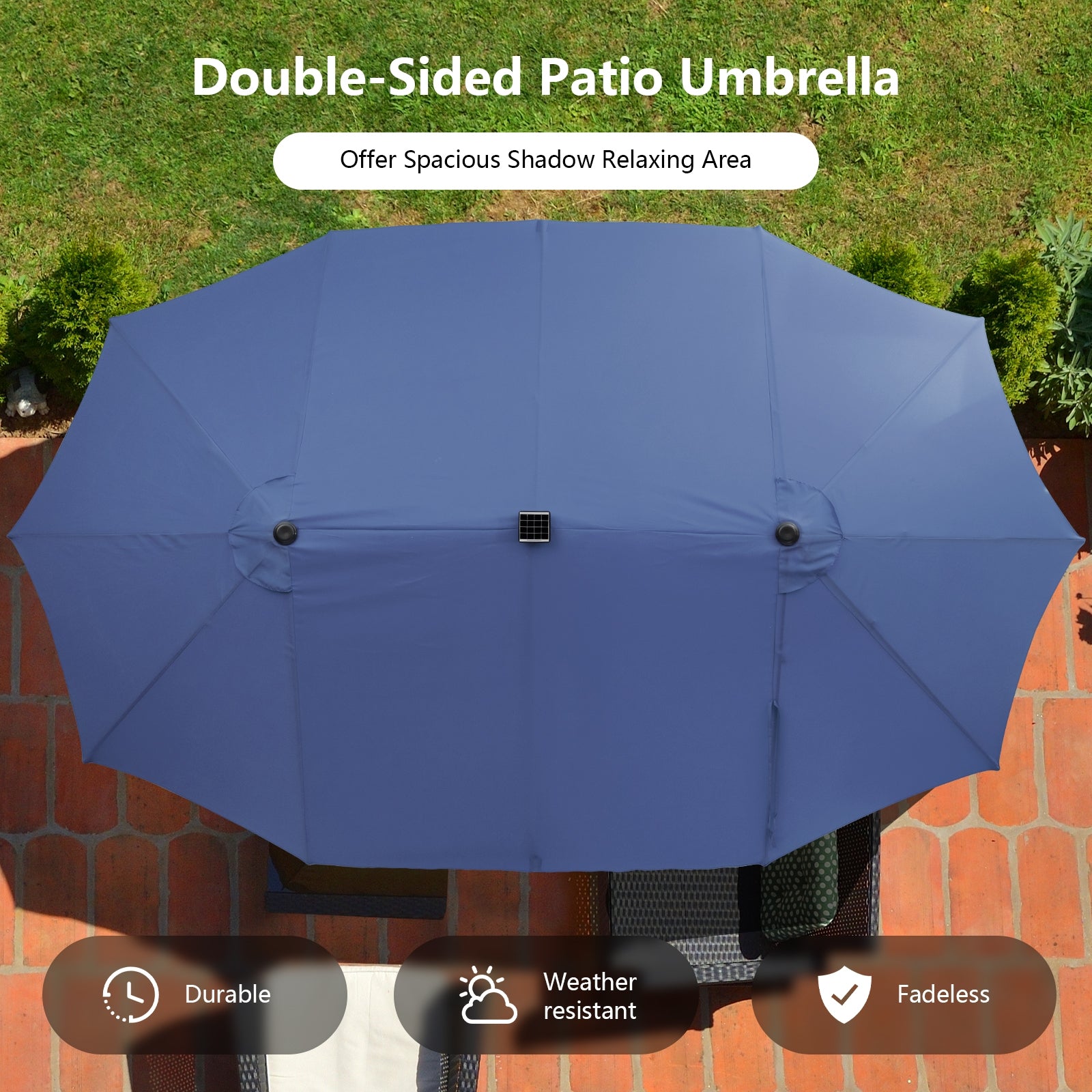 11 Piece Patio Dining Set, LED Umbrella With Base, Seat Cushions, Navy Patio Dining Sets at Gallery Canada