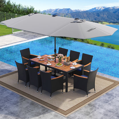 11 Piece Patio Dining Set, LED Umbrella With Base, Navy Gray Patio Dining Sets at Gallery Canada