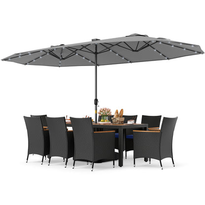 11 Piece Patio Dining Set, LED Umbrella With Base, Navy Gray Patio Dining Sets at Gallery Canada