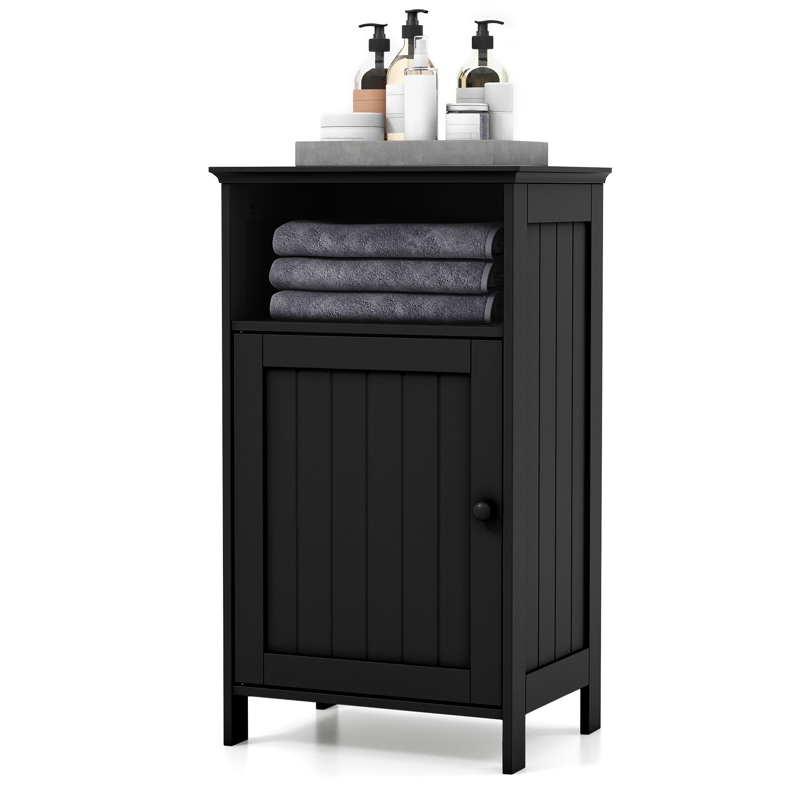 Bathroom Freestanding Floor Storage Cabinet with Adjustable Shelf, Black Floor Cabinets at Gallery Canada