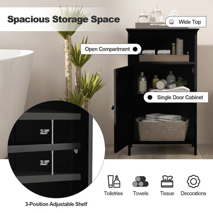 Bathroom Freestanding Floor Storage Cabinet with Adjustable Shelf, Black Floor Cabinets at Gallery Canada